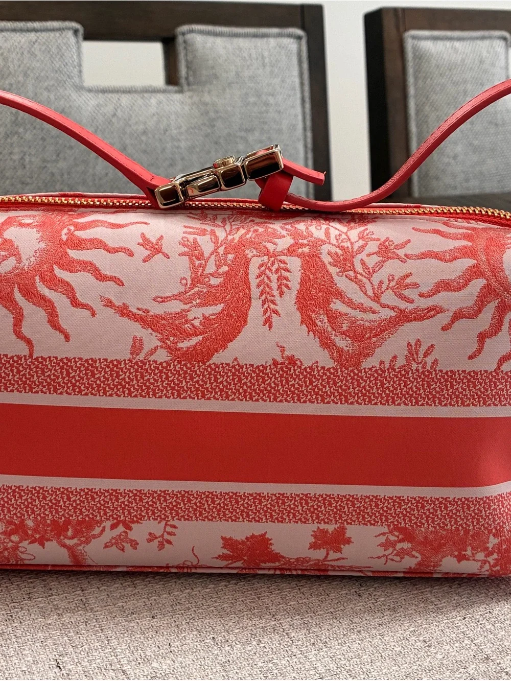 Dior Coral Toile Canvas Cosmetic Pouch/Bag